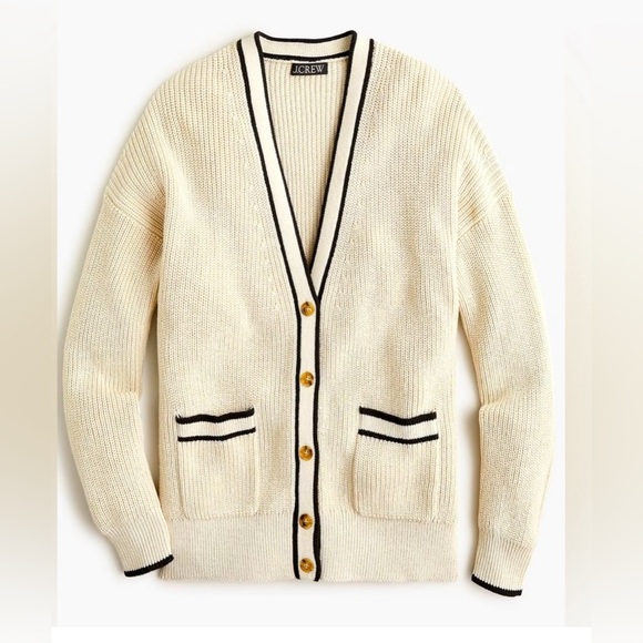 J.Crew Tipped V-neck cotton cardigan sweater, M - Picture 4 of 6